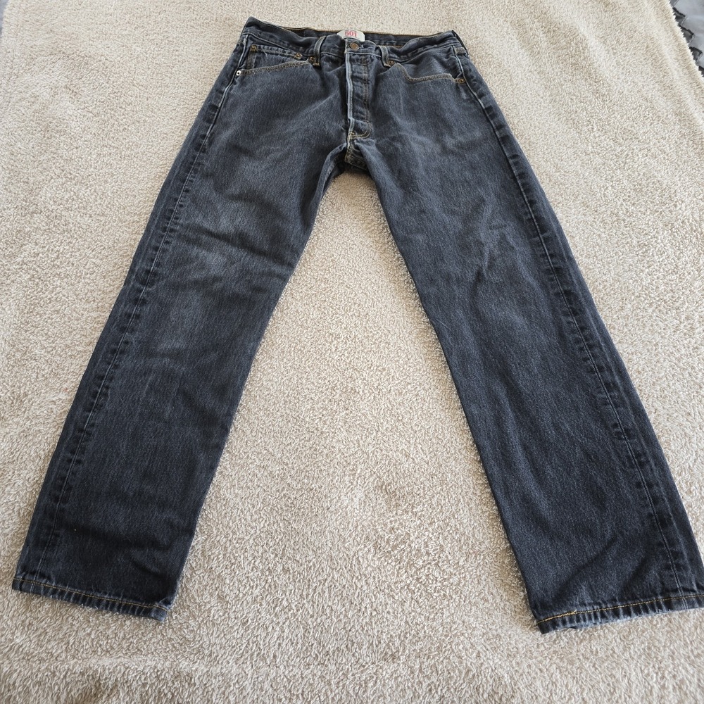 Levis Original‎ 501 Straight Leg Button-Fly Black Jeans Men's 34 X 32 Blank Tab